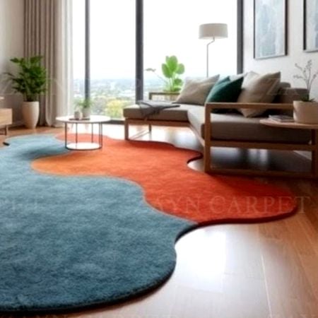 Handcrafted Abstract Wave Shape Living Room Rug